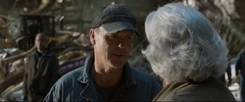 Movie still from “Spider-Man: Homecoming” (2017), directed by Jon Watts – A person wearing a hat; Close Up shot, Over the shoulder angle