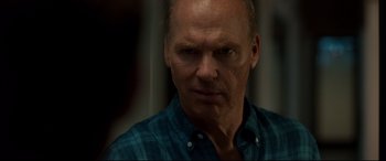 Movie still from “Spider-Man: Homecoming” (2017), directed by Jon Watts – A person wearing a blue shirt; Close Up shot, Over the shoulder angle