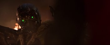 Movie still from “Spider-Man: Homecoming” (2017), directed by Jon Watts – A creature with green eyes; Close Up shot, Low angle