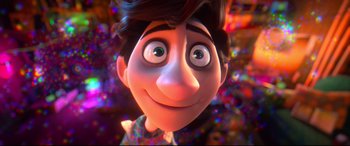 Movie still from “Spies in Disguise” (2019), directed by Troy Quane – The face of an animated character; Close Up shot, Over the shoulder angle