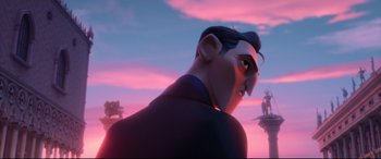 Movie still from “Spies in Disguise” (2019), directed by Troy Quane – A man's face as he stares into the distance; Close Up shot, Low angle