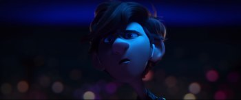 Movie still from “Spies in Disguise” (2019), directed by Troy Quane – The head and face of a cartoon character; Close Up shot, Low angle