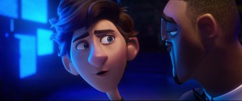 Movie still from “Spies in Disguise” (2019), directed by Troy Quane – A boy's face in a scene; Close Up shot, Over the shoulder angle