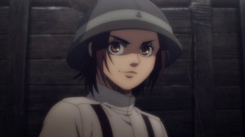 Movie still from “Attack on Titan” (2013), directed by Masashi Koizuka – A person wearing a hat; Close Up shot, Low angle