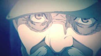 Movie still from “Attack on Titan” (2013), directed by Masashi Koizuka – An image of an image of an image of an image of an image of an image of an image of an image of an image of an image; Extreme Close Up shot, Overhead angle