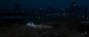 Movie still from “August Rush” (2007), directed by Kirsten Sheridan – A view of a city at night from a hill at night time; Extreme Wide shot, High angle