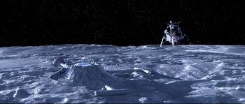 Movie still from “Austin Powers: The Spy Who Shagged Me” (1999), directed by Jay Roach – An image of an astronaut on the surface of the moon; Extreme Wide shot, High angle