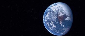 Movie still from “Austin Powers: The Spy Who Shagged Me” (1999), directed by Jay Roach – A view of the earth from the space shuttle; Extreme Wide shot, High angle