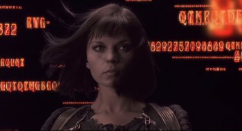 Movie still from “Avalon” (2001), directed by Mamoru Oshii – A person wearing a dress; Close Up shot, Low angle