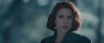 Movie still from “Avengers: Age of Ultron” (2015), directed by Joss Whedon – A person wearing a jacket; Close Up shot, Over the shoulder angle