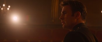 Movie still from “Avengers: Age of Ultron” (2015), directed by Joss Whedon – A person looking to his left; Close Up shot, Low angle