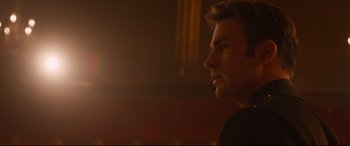 Movie still from “Avengers: Age of Ultron” (2015), directed by Joss Whedon – A person looking at the camera; Close Up shot, Low angle