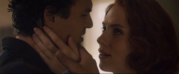 Movie still from “Avengers: Age of Ultron” (2015), directed by Joss Whedon – Two people face to face; Close Up shot, Low angle