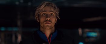 Movie still from “Avengers: Age of Ultron” (2015), directed by Joss Whedon – A person looking up at the sky; Close Up shot, Low angle