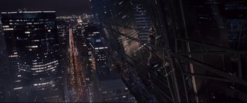 Movie still from “Avengers: Age of Ultron” (2015), directed by Joss Whedon – A view of a city at night from a skyscraper; Extreme Wide shot, Overhead angle