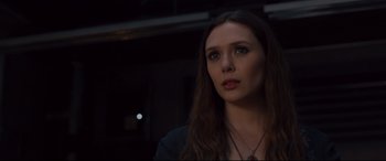 Movie still from “Avengers: Age of Ultron” (2015), directed by Joss Whedon – A person with long hair; Close Up shot, Over the shoulder angle