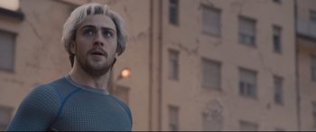 Movie still from “Avengers: Age of Ultron” (2015), directed by Joss Whedon – A person looking at the camera; Close Up shot, Low angle