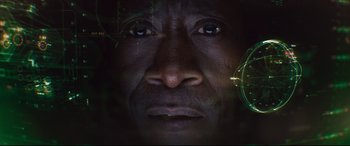 Movie still from “Avengers: Age of Ultron” (2015), directed by Joss Whedon – A man's face in the dark; Extreme Close Up shot, Low angle