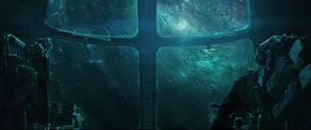 Movie still from “Avengers: Endgame” (2019), directed by Anthony Russo – A view of the ocean from inside a ship; Extreme Wide shot, Overhead angle