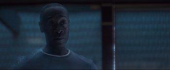 Movie still from “Avengers: Endgame” (2019), directed by Anthony Russo – A person wearing a blue t - shirt; Close Up shot, Low angle