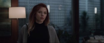 Movie still from “Avengers: Endgame” (2019), directed by Anthony Russo – A person wearing a black shirt; Medium shot, Over the shoulder angle