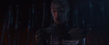 Movie still from “Avengers: Endgame” (2019), directed by Anthony Russo – A person with a face mask on; Close Up shot, Low angle