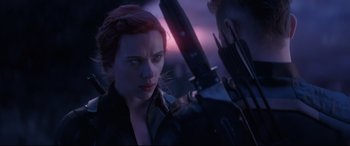 Movie still from “Avengers: Endgame” (2019), directed by Anthony Russo – A person holding a knife; Close Up shot, Over the shoulder angle