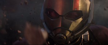 Movie still from “Avengers: Endgame” (2019), directed by Anthony Russo – View of the face of an iron man; Close Up shot, Low angle