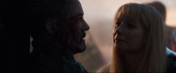 Movie still from “Avengers: Endgame” (2019), directed by Anthony Russo – A man and a woman looking at each other; Close Up shot, Over the shoulder angle