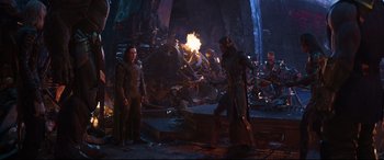 Movie still from “Avengers: Infinity War” (2018), directed by Anthony Russo – Wide shot, Over the shoulder angle