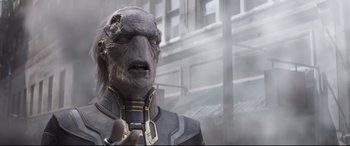 Movie still from “Avengers: Infinity War” (2018), directed by Anthony Russo – Close Up shot, Low angle