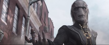 Movie still from “Avengers: Infinity War” (2018), directed by Anthony Russo – Close Up shot, Low angle