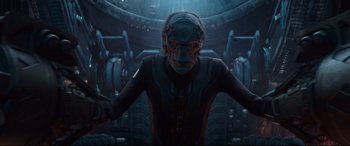 Movie still from “Avengers: Infinity War” (2018), directed by Anthony Russo – Medium shot, Low angle