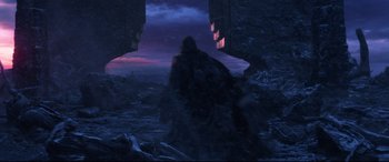 Movie still from “Avengers: Infinity War” (2018), directed by Anthony Russo – Wide shot, Low angle