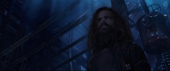Movie still from “Avengers: Infinity War” (2018), directed by Anthony Russo – A man with long hair and a long beard; Medium shot, Low angle