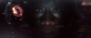 Movie still from “Avengers: Infinity War” (2018), directed by Anthony Russo – A man's face with a dark background; Extreme Close Up shot, High angle