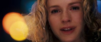 Movie still from “Stay” (2005), directed by Marc Forster – A woman's face with blonde curly hair; Extreme Close Up shot, Overhead angle