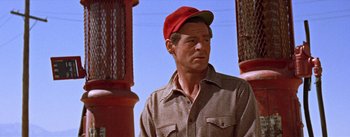 Movie still from “Bad Day at Black Rock” (1955), directed by John Sturges – A person wearing a hat; Close Up shot, Low angle