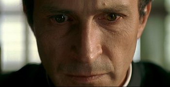 Movie still from “Bad Education” (2004), directed by Pedro Almodóvar – A man's eyes and face; Extreme Close Up shot, Overhead angle
