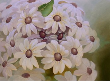 Movie still from “Bambi” (1942), directed by David Hand – A bunch of white flowers with brown centers; Extreme Close Up shot, Overhead angle