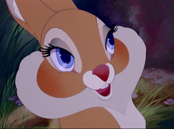 Movie still from “Bambi” (1942), directed by David Hand – The face of a cartoon character; Extreme Close Up shot, High angle