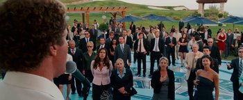 Movie still from “Step Brothers” (2008), directed by Adam McKay – A large group of people in business attire; Wide shot, High angle