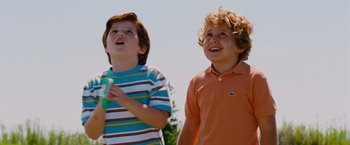 Movie still from “Step Brothers” (2008), directed by Adam McKay – Two young boys standing next to each other; Close Up shot, Low angle