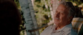 Movie still from “Barney's Version” (2010), directed by Richard J. Lewis – An older man wearing a white button up shirt; Close Up shot, Over the shoulder angle