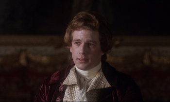 Movie still from “Barry Lyndon” (1975), directed by Stanley Kubrick – A man in a red jacket and a white shirt; Close Up shot, Over the shoulder angle