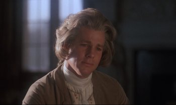Movie still from “Barry Lyndon” (1975), directed by Stanley Kubrick – A woman with blonde hair wearing a brown jacket; Close Up shot, Over the shoulder angle