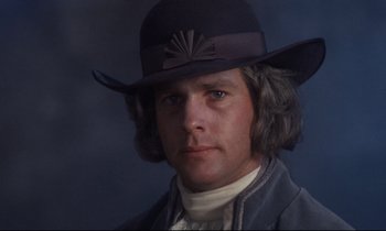 Movie still from “Barry Lyndon” (1975), directed by Stanley Kubrick – A person wearing a hat; Close Up shot, Low angle