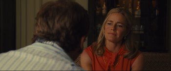 Movie still from “Battle of the Sexes” (2017), directed by Valerie Faris – A man and a woman sitting in front of each other in a room; Close Up shot, Over the shoulder angle