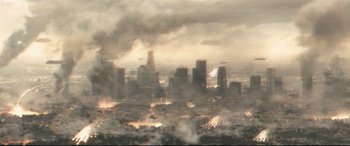Movie still from “Battle Los Angeles” (2011), directed by Jonathan Liebesman – An image of a large city in the middle of the day; Extreme Wide shot, High angle
