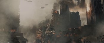 Movie still from “Battle Los Angeles” (2011), directed by Jonathan Liebesman – An image of a fire that is burning in the sky; Extreme Wide shot, Low angle